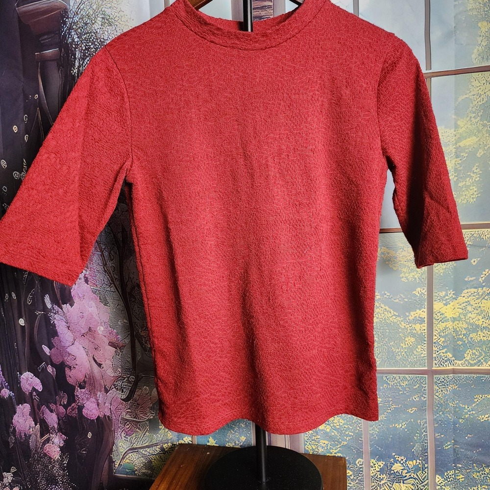 Trouve Womens Red Snake Skin Textured Short Sleeve‎ Knit Top XS HL301746MI